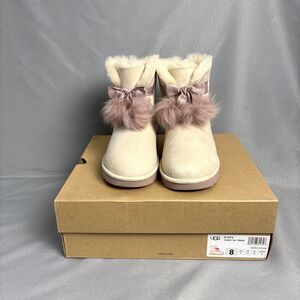 Womens 8 Ugg Boots Gita Powder Cream Purple Pompoms Gorgeous Coquette RARE!